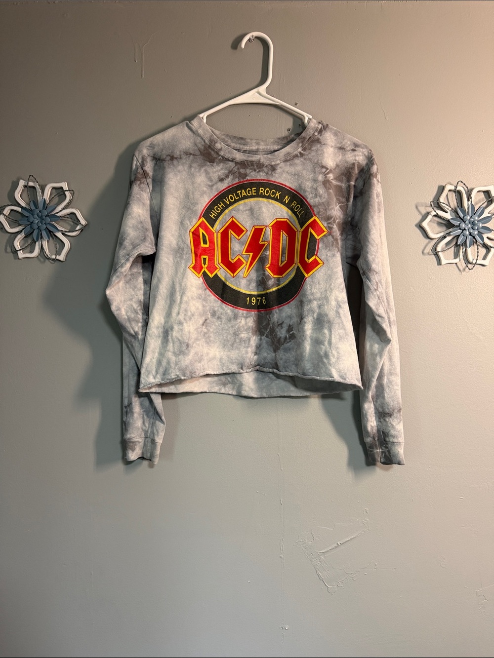 AC/DC Gray Tie-Dye Cropped